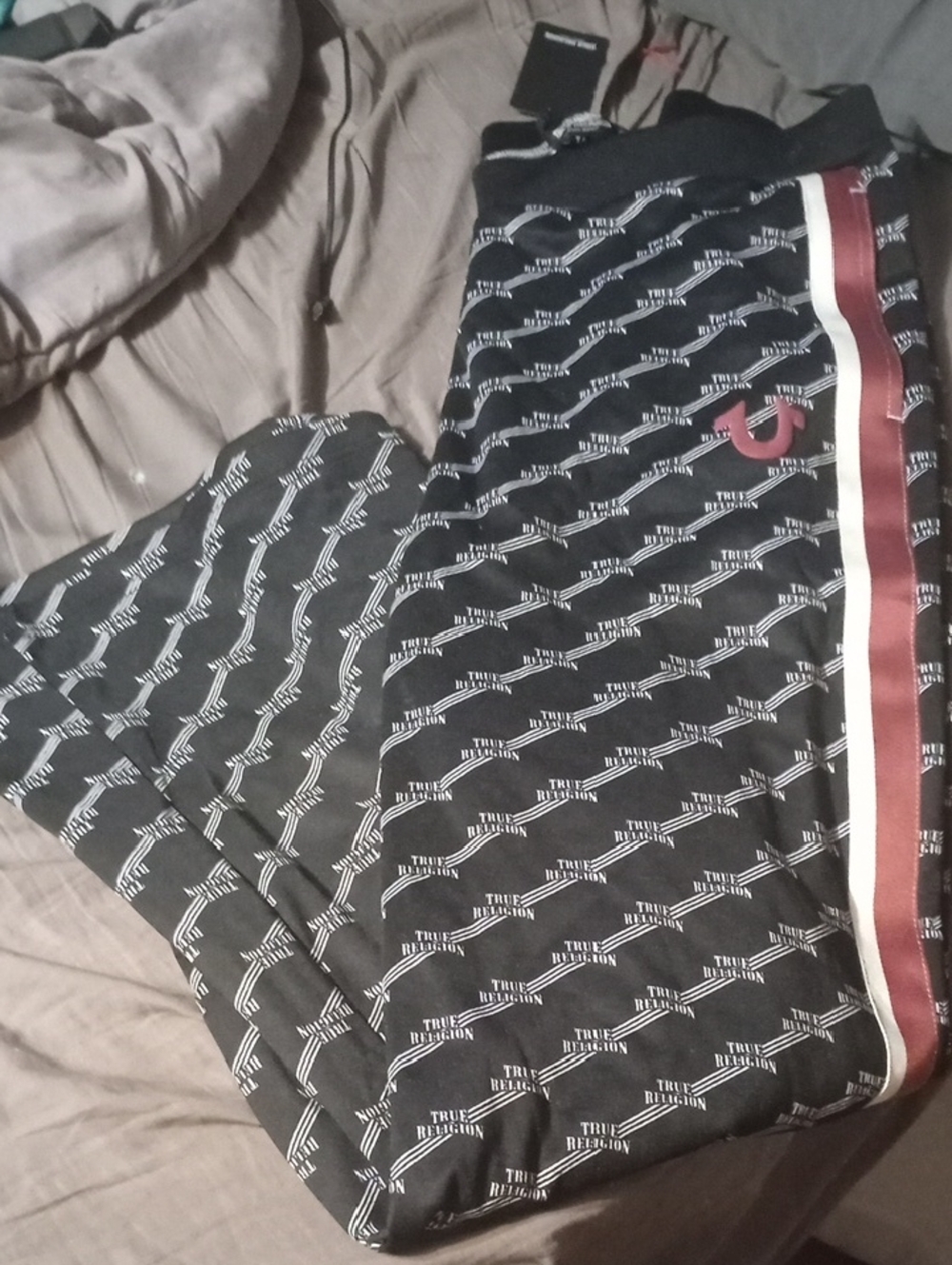 True Religion Black Logo-Print Breakaway Pants
